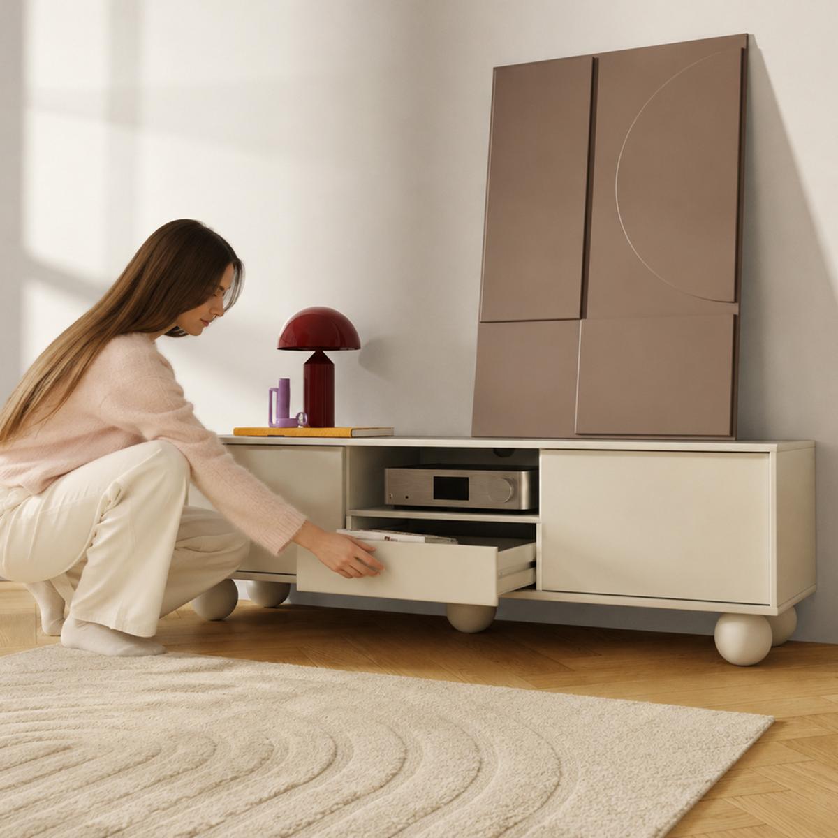 LOWBOARD Adel mit 2 Türen 1 Schublade und runden Füßen, 154 cm, Griffloss, Kaschmir - Kaschmir, Holzwerkstoff (154/46/38cm) - Beautysofa