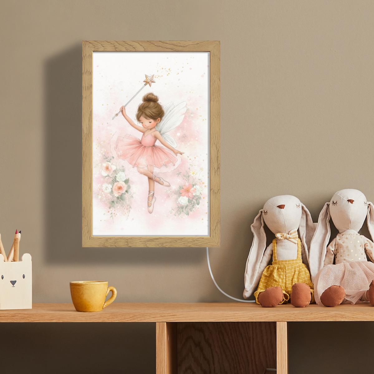 WANDLEUCHTE Ballerina - Fee - Blumen - Rosa 20x30 cm - Rosa, Holzwerkstoff (20/30/8cm) - OnlyWow