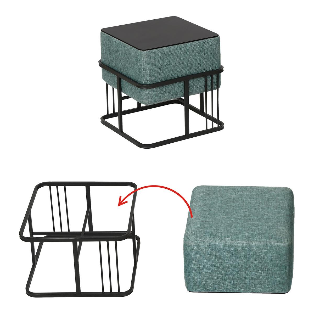HOCKER-SET 2-TLG. Tas - Schwarz/Grün, Holzwerkstoff/Textil (38/38/38cm) - [en.casa]