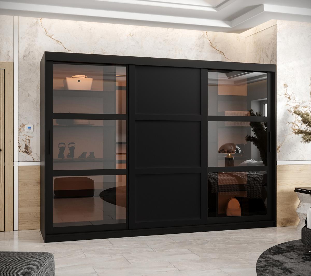 SCHWEBETÜRENSCHRANK 200/250/62 3-türig - Schwarz, Holz/Kunststoff (250/200/62cm) - Abiks Möbel