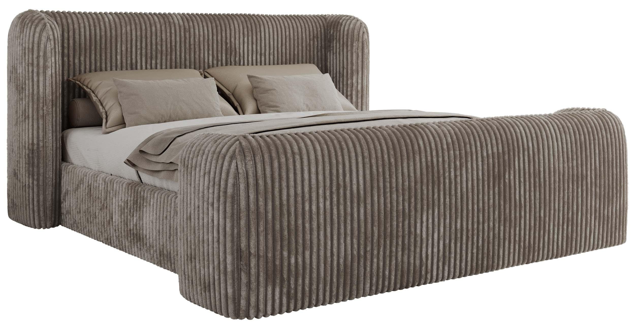 POLSTERBETT EMORA CLASSIC DUO 140/200 - Hellbraun Cord - Pocket-Matratze - Hellbraun, Textil (140/200cm) - MKS