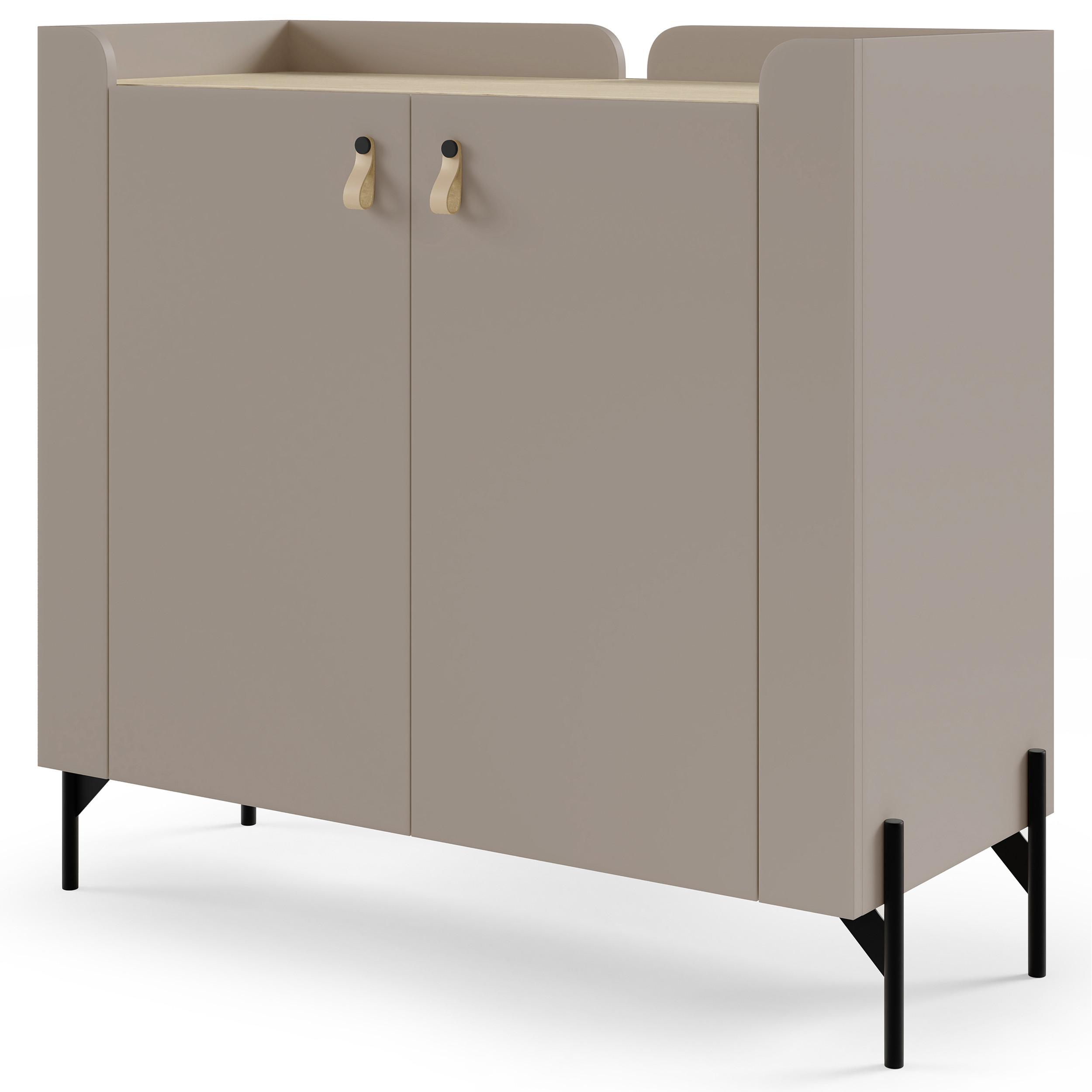KOMMODE Sorella mit 2 Türen, 100 cm, für Jugendzimmer, Porcini + Eiche Mavelie - Eichefarben/Cappuccino, Leder/Holzwerkstoff (100/95/42cm) - Beautysofa