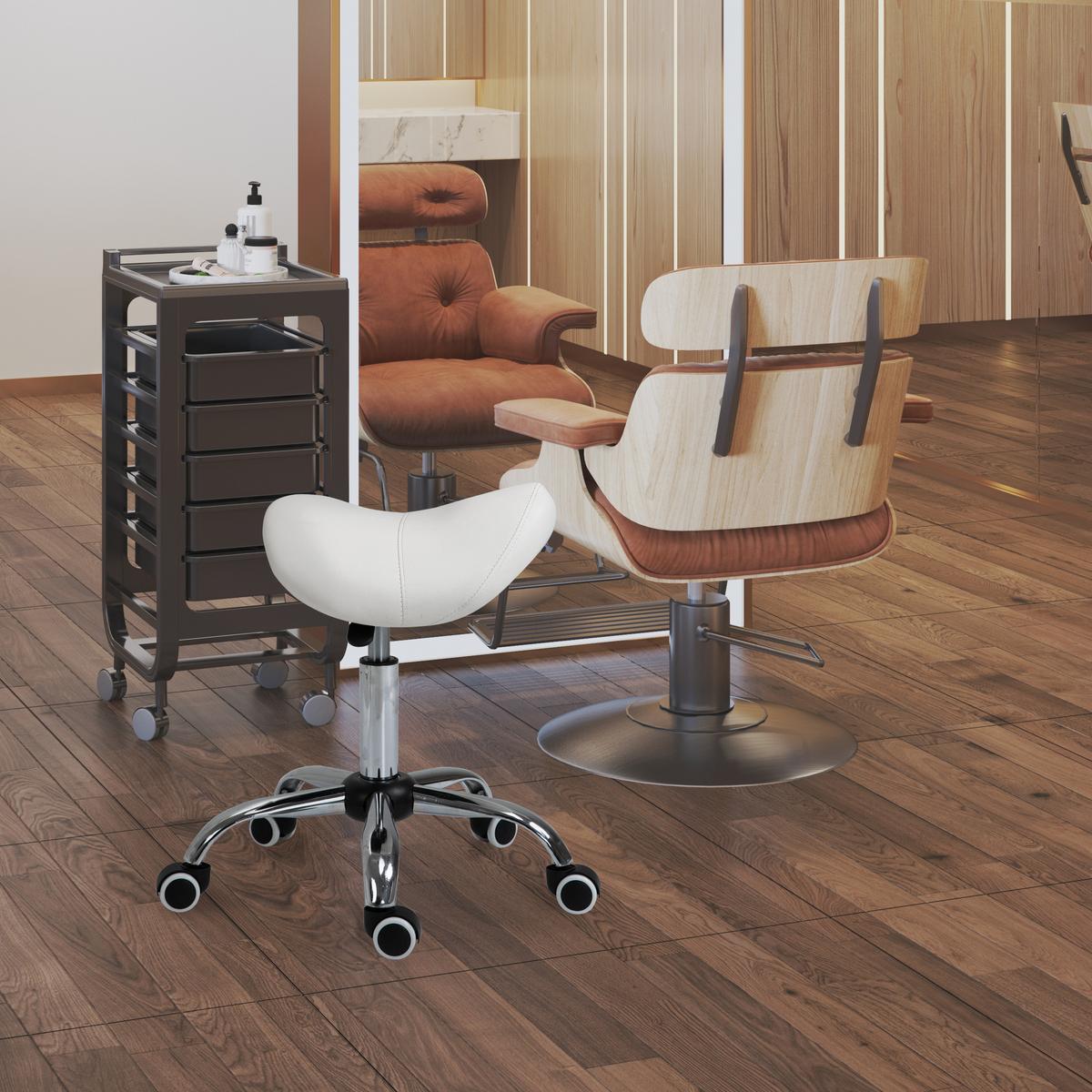 ARBEITSHOCKER Drehstuhl Drehhocker Rollhocker Sattelhocker Hocker Weiß - Weiß, Kunststoff (52/61/53cm) - HOMCOM
