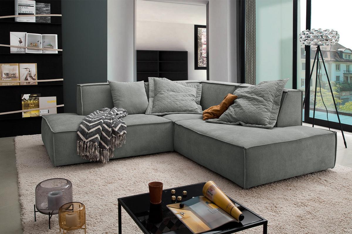 ECKSOFA SAMU Grau Webstoff - Schwarz/Grau, Textil (226/224cm) - KAWOLA