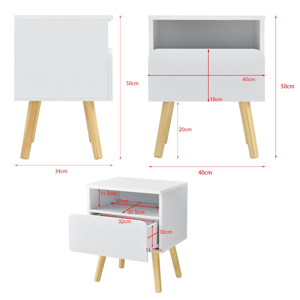 NACHTTISCH Dargaville - Weiß, Holzwerkstoff (40/50/34cm) - [en.casa]