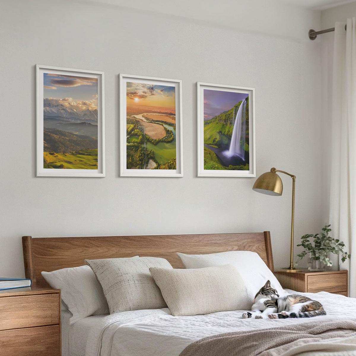 BILDER SET 3er Set - 40x60 cm Weißer Rahmen - Gebirgsflüsse, Wasserfälle, Natur - Weiß, Kunststoff (40/60cm) - TULUP