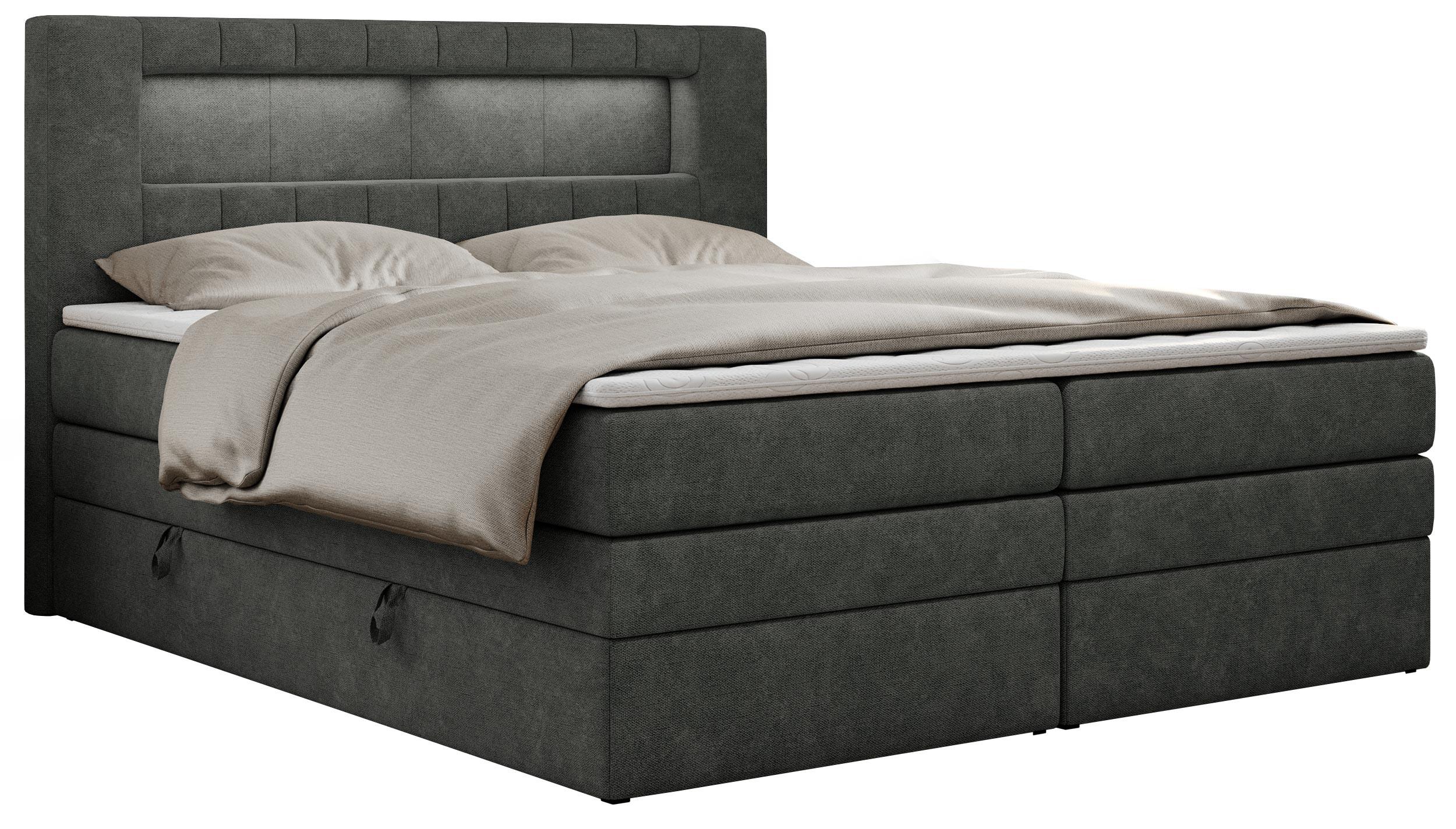 BOXSPRINGBETT GOLD-5 KING LED 160/200 Dunkelgrau Struktur - H4 - Dunkelgrau, Holz/Textil (160/200cm) - MKS