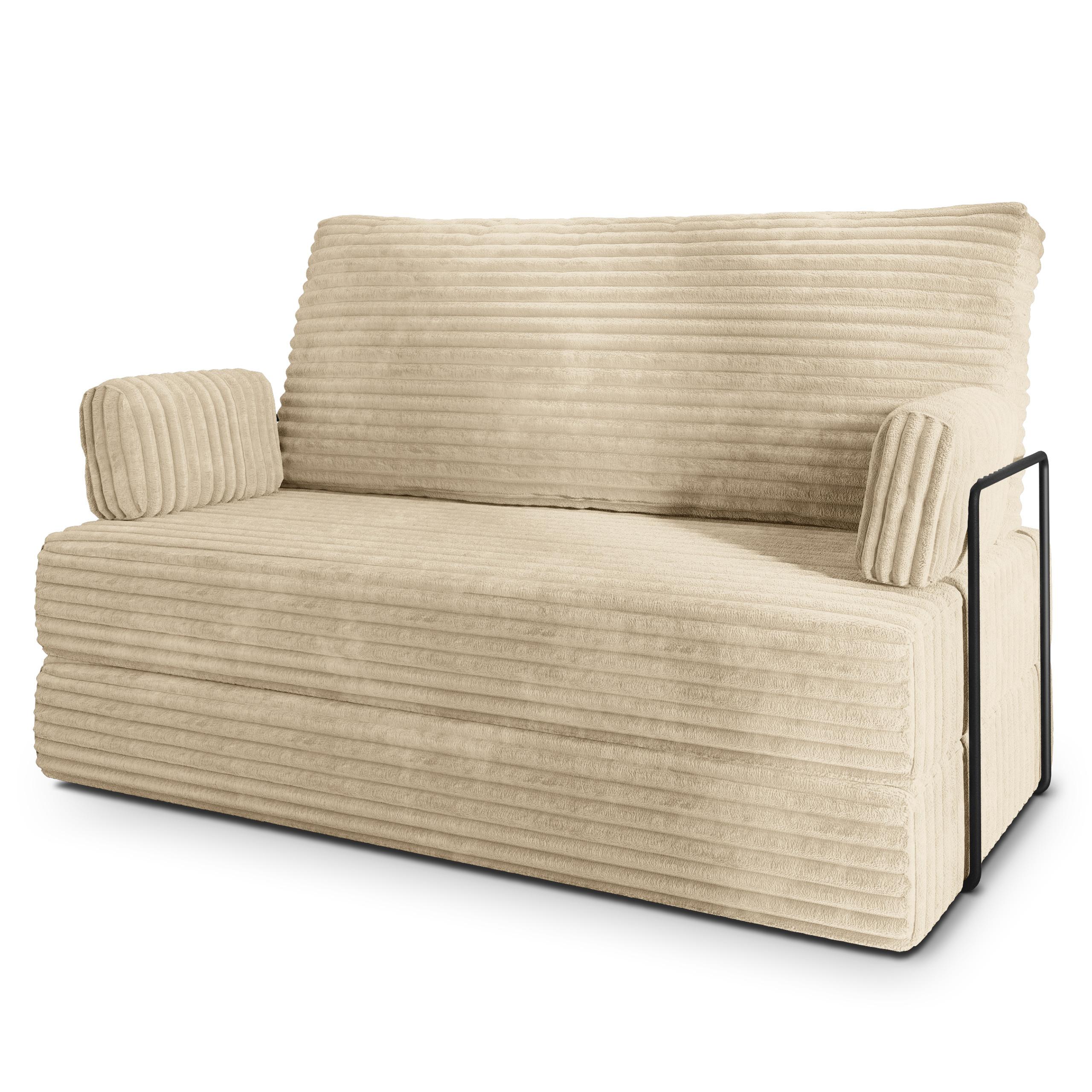 BETTSOFA LADIA aus Schaumstoff Kordstoff Creme Schlaffunktion - Creme, Textil (140/86/60cm) - MASSENO