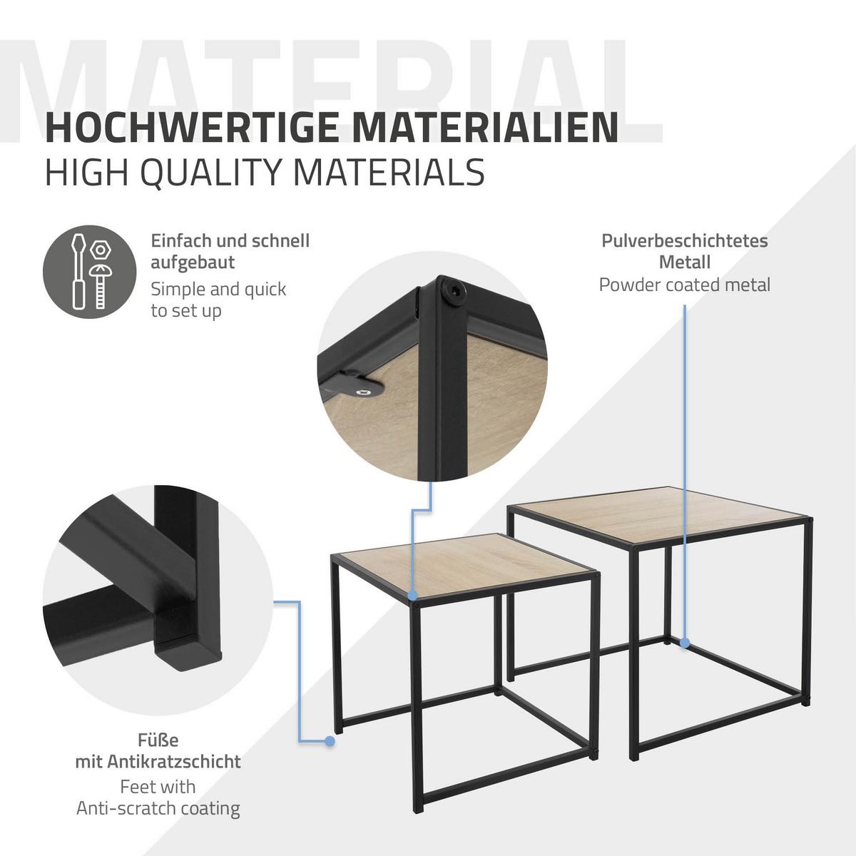 BEISTELLTISCH 2er Set 40x40x40 cm / 50x50x45 cm Schwarz-Eichenoptik aus Metall - Schwarz/Braun, Metall (50/50/45cm) - ML-DESIGN
