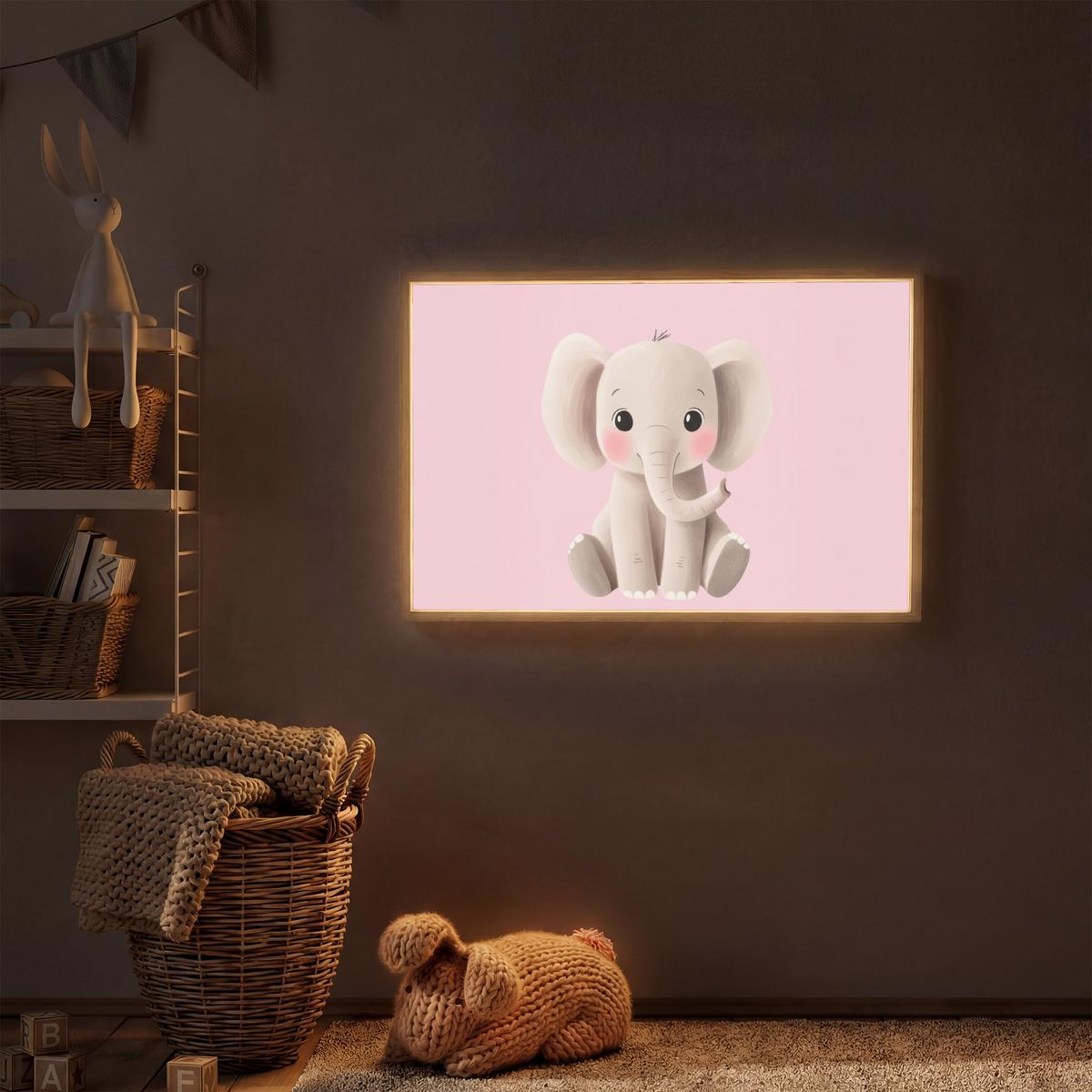 WANDLEUCHTE MIT AKKU Elefant - Baby - Rosa - Cartoon 100x70 cm - Hellrosa, Holzwerkstoff (100/70/8cm) - OnlyWow