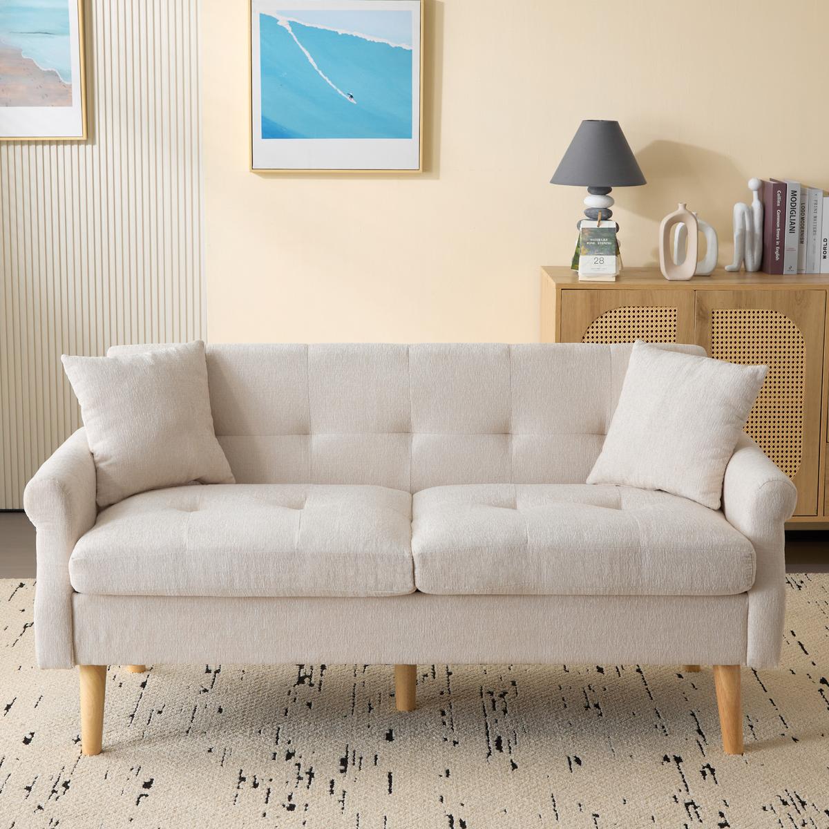 SOFA Modernes 2-Sitzer mit Stoffbezug, Hellgrau – Kompakt, bequem, stilvoll, 160 x 85 x 80 cm - Beige, Holzwerkstoff/Textil (162/77/74cm) - Urban Meuble