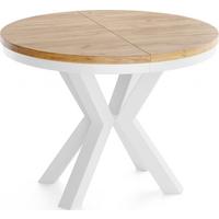 ESSTISCH Clara Weiß runder ausziehbarer, Craft Eiche 100-180/100/76 cm - Eiche Wotan/Weiß, Holzwerkstoff/Metall (100/176/76cm) - WFL GROUP