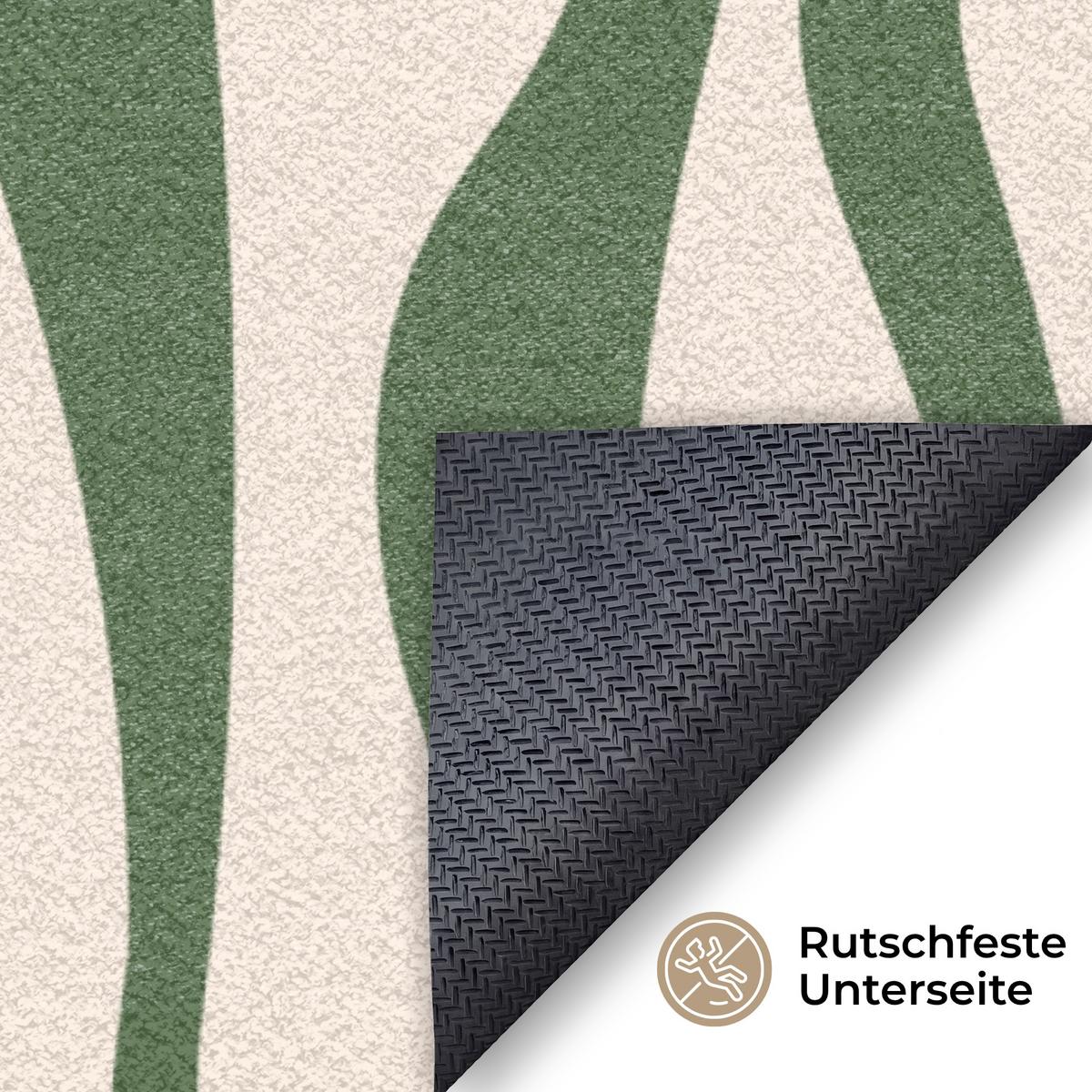 FUSSMATTE Wellenlinien - Beige - Grün - Streifen - Abstrakt Fußabtreter 120x80 cm - Dunkelgrün, Kunststoff (120/0.4cm) - MuchoWow
