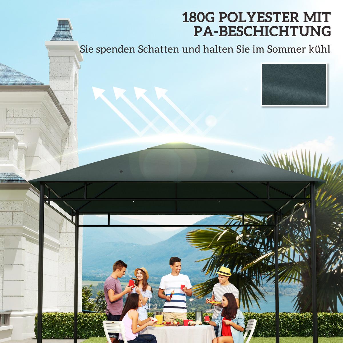 PAVILLONDACH, Sonnenschutz, Dunkelgrün - Dunkelgrün, Kunststoff (298/1/298cm) - Outsunny