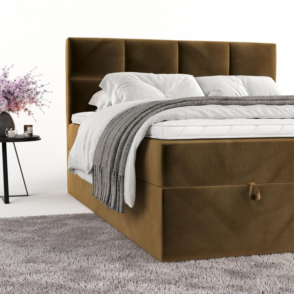 BOXBETT Velto 180/200 cm Honiggelb im Kronos Stoff - Schwarz/Honig, Holz/Holzwerkstoff (180/200cm) - AltaBeds