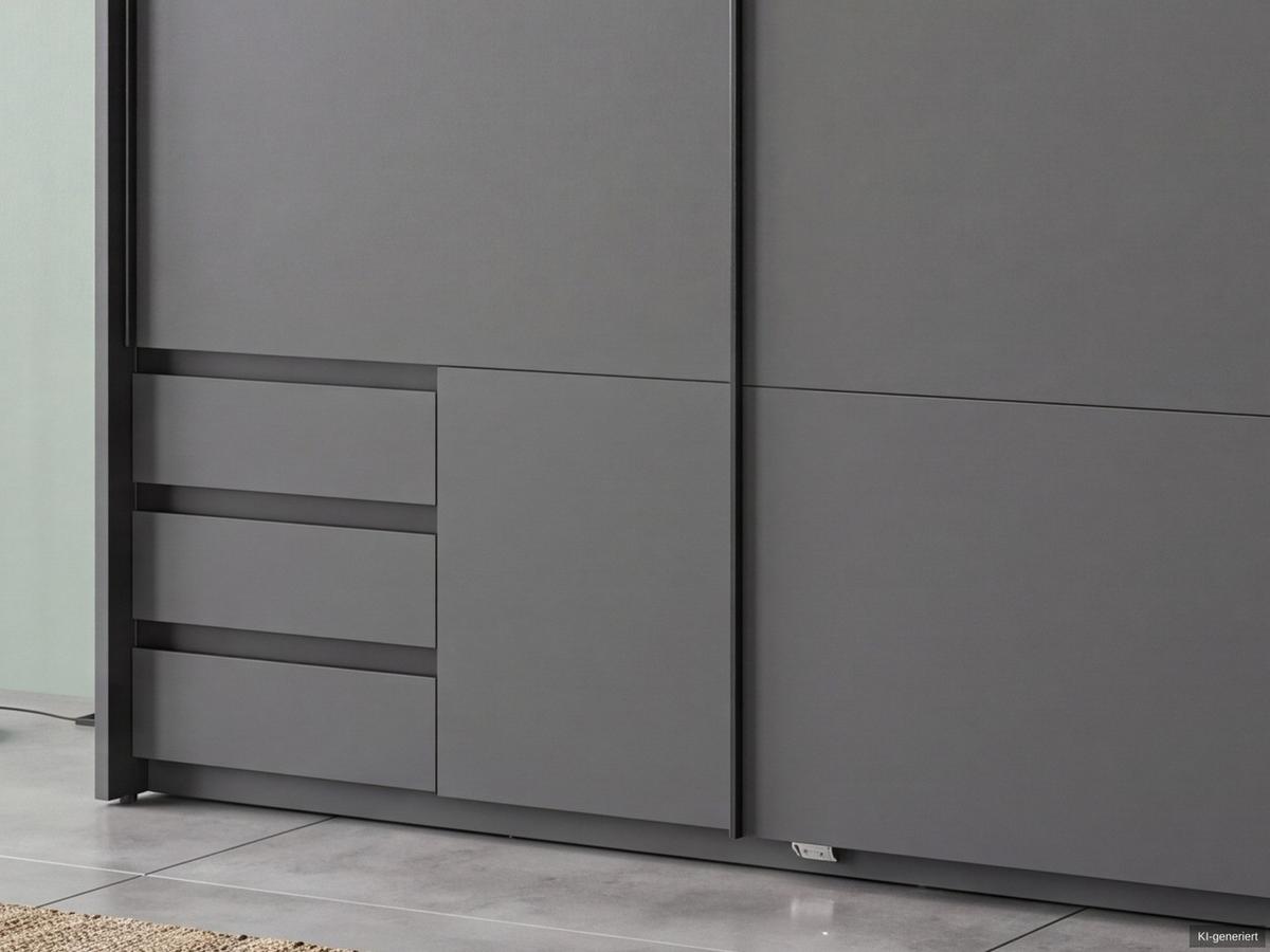 SCHWEBETÜRENSCHRANK 2-türig B183/H200/T65 cm, Passepartout-Kleiderschrank in Grafit mit sichtbaren Schubkästen / 22700 - Graphitfarben/Schwarz, Holz/Holzwerkstoff (183/200/65cm) - luma-home