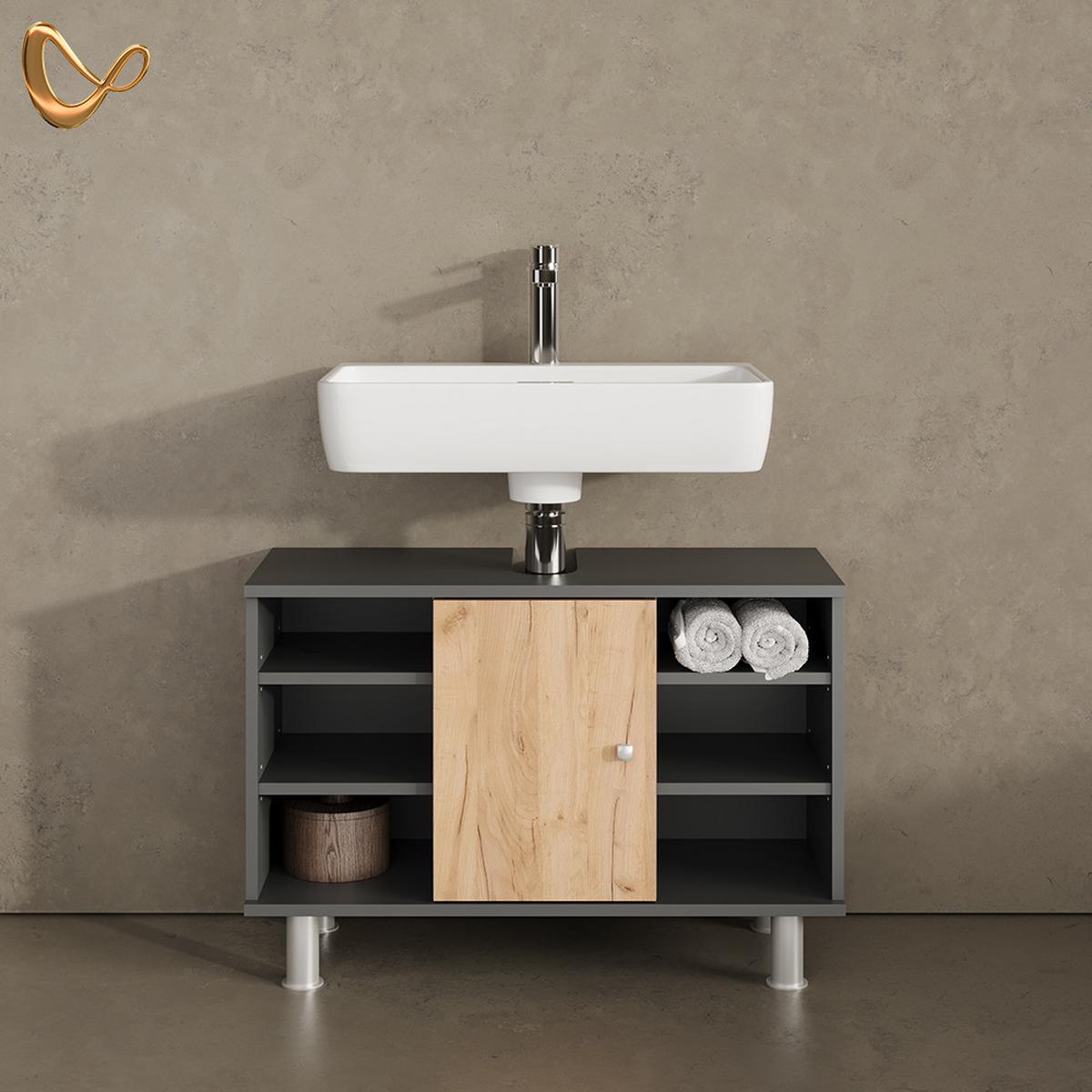 WASCHBECKENUNTERSCHRANK Fucino Anthrazit/Goldkraft Eiche 80 x 54 cm - Honigeiche/Anthrazit, Holzwerkstoff (80/54/32cm) - Livinity®