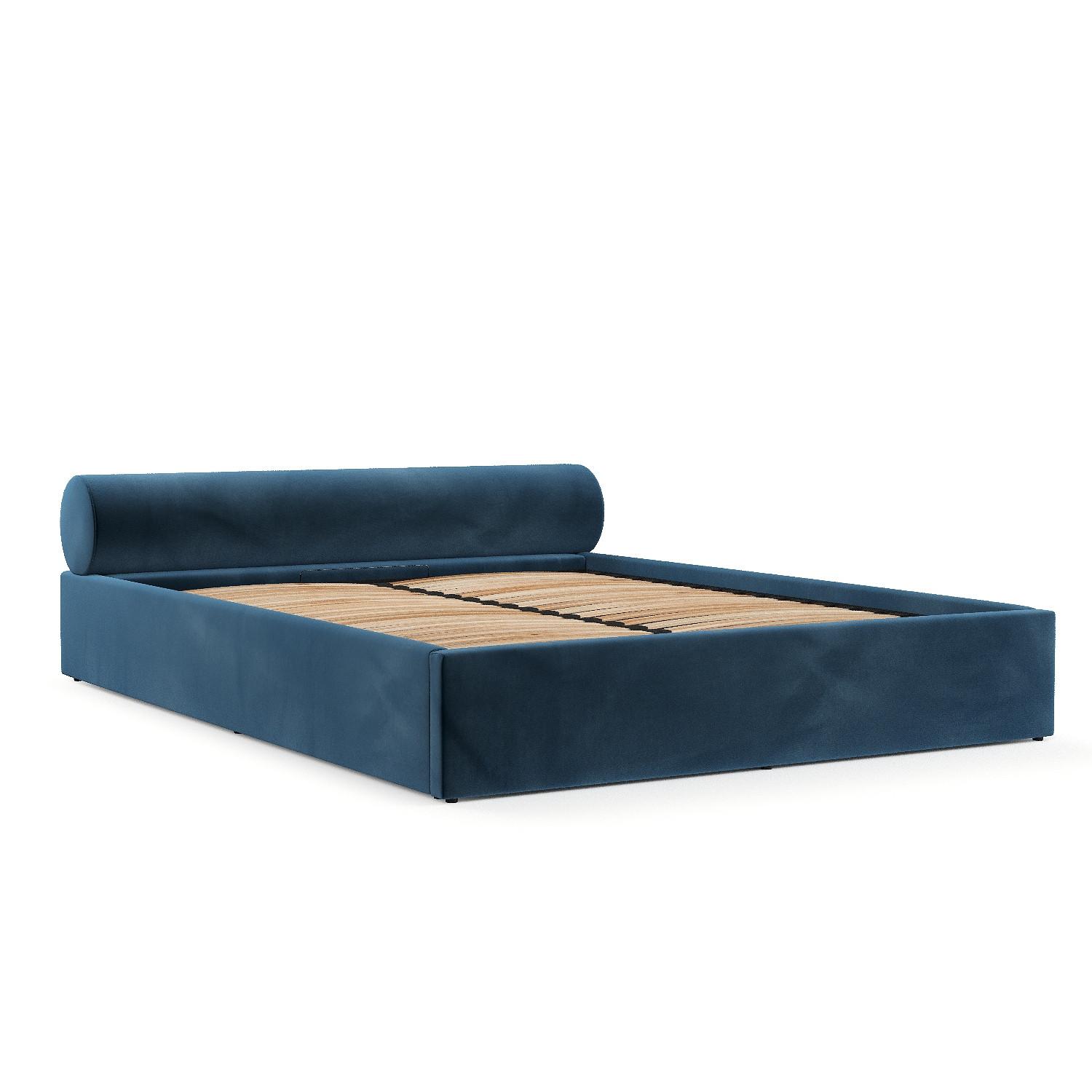 POLSTERBETT Solvo mit Stauraum 140/200 cm Dunkelblau im Kronos Stoff - Schwarz/Naturfarben, Holz/Holzwerkstoff (140/200cm) - AltaBeds