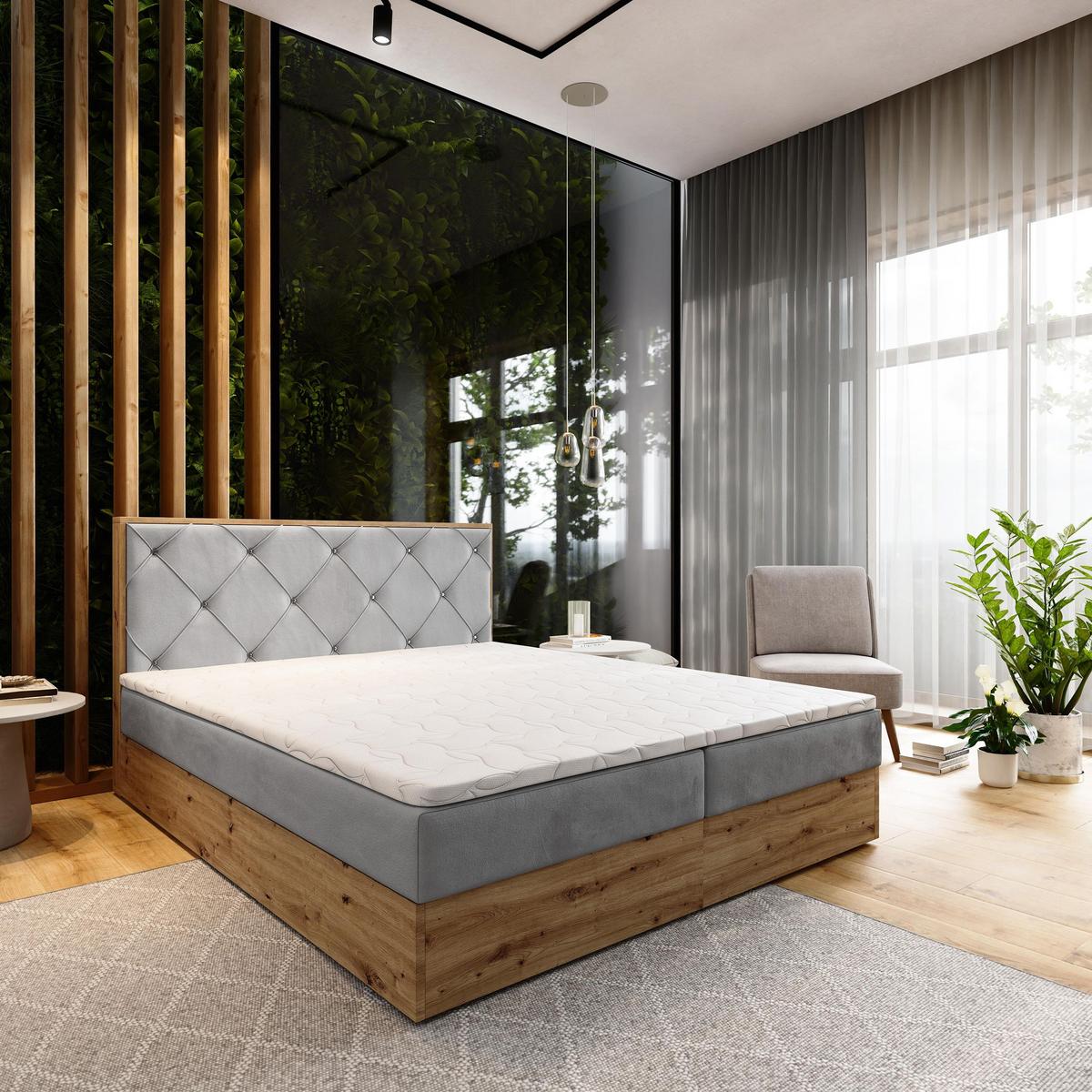 BOXBETT FOSCO 140x200 cm mit Matratze und Topper - Hellgrau - Hellgrau, Holz (140/200cm) - MASSENO
