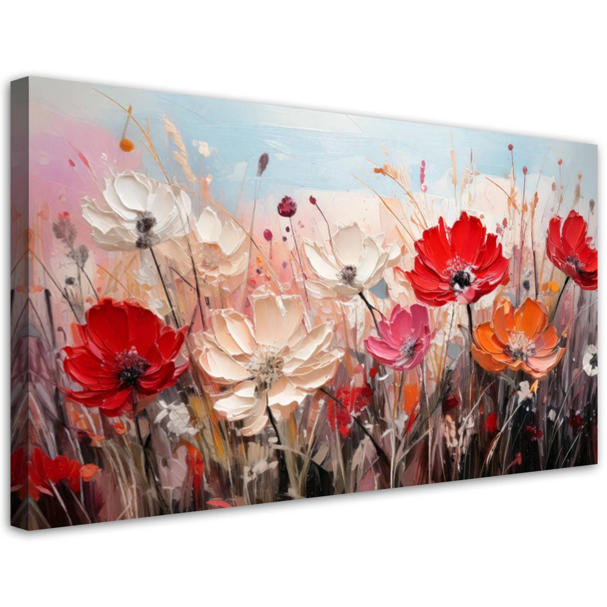 LEINWANDBILD Blumen auf der Wiese 120x60cm - Multicolor, Textil (120/60cm) - Feeby