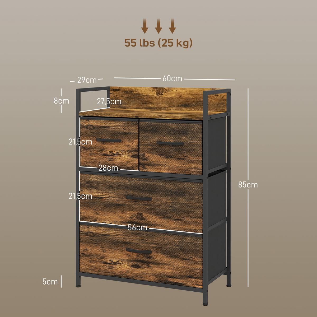 KOMMODE, Sideboard, Rustikal-Braun - Braun, Textil (29/85/60cm) - HOMCOM
