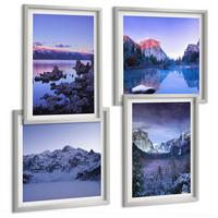 BILDER SET 4er Set - 50x50 cm & 40x60 cm Silberner Rahmen - Berglandschaften, Sonnenuntergang, Wasser - Silberfarben, Kunststoff (50/50cm) - TULUP