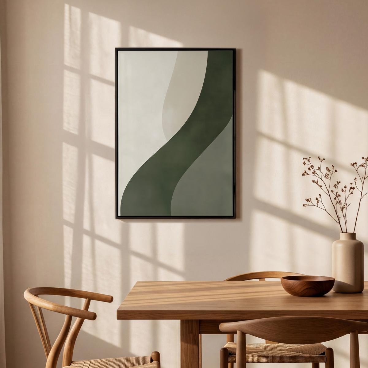 LEINWAND Bilder mit Rahmen - Japandi - Grün - Abstrakt - Modern - 60x90 - Salbeigrün, Textil (60/90cm) - MuchoWow