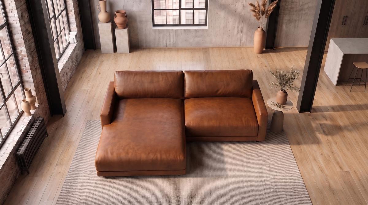 ECKSOFA MARLIN Braun Lederfaserstoff - Schwarz/Braun, Leder/Kunststoff (262/168cm) - KAWOLA