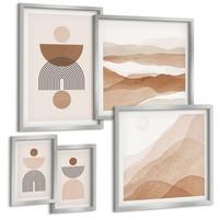 BILDER SET 5er Set - 50x50 cm & 20x30 cm & 40x60 cm Silberner Rahmen - Abstraktes Boho-Design - Silberfarben, Kunststoff (40/60cm) - TULUP