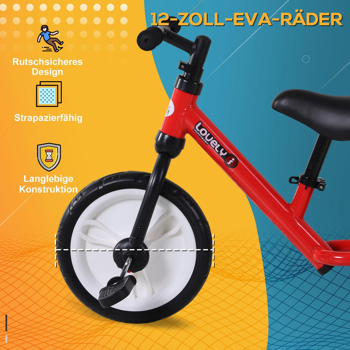 KINDER Laufrad Kinderfahrrad 2-in-1 Stützräder Pedale 2-5 Jahre Kunststoff Rot - Rot, Kunststoff (85/36/54cm) - HOMCOM