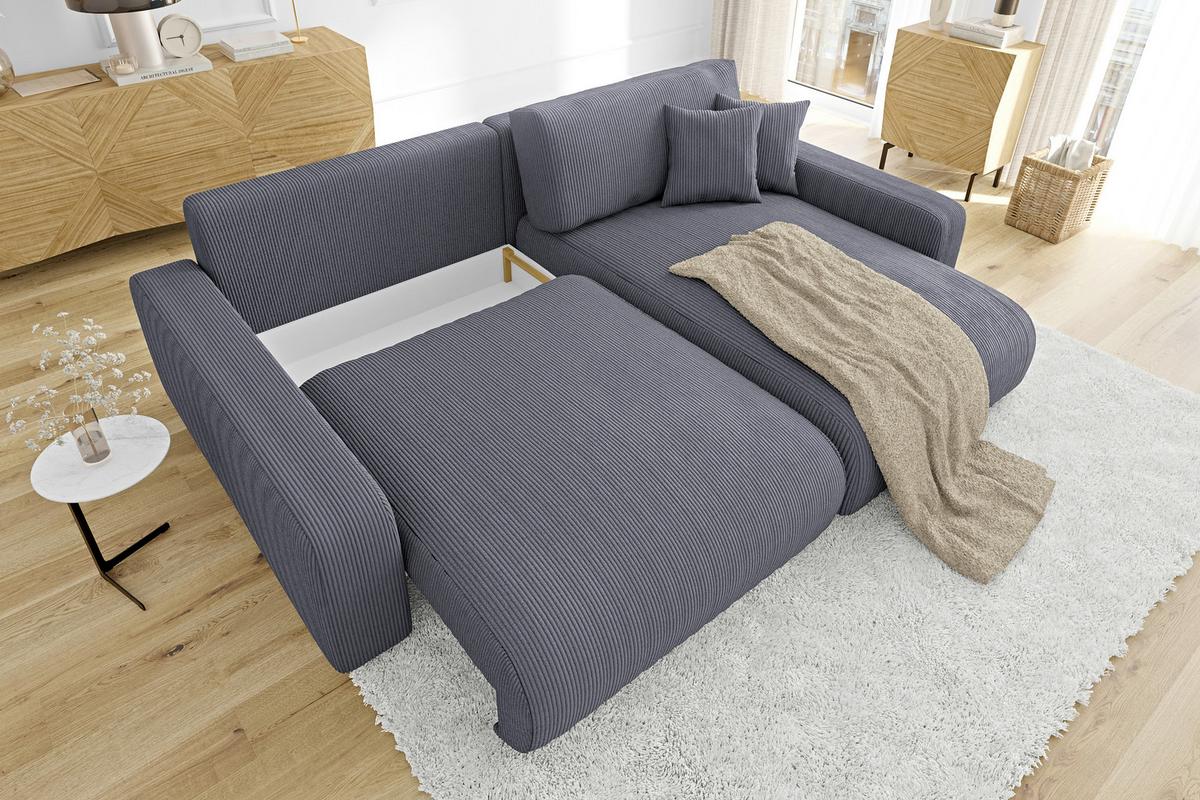 ECKSOFA Emma Grau Cord - Ottomane rechts - Grau, Textil (234/170cm) - S-Style Möbel