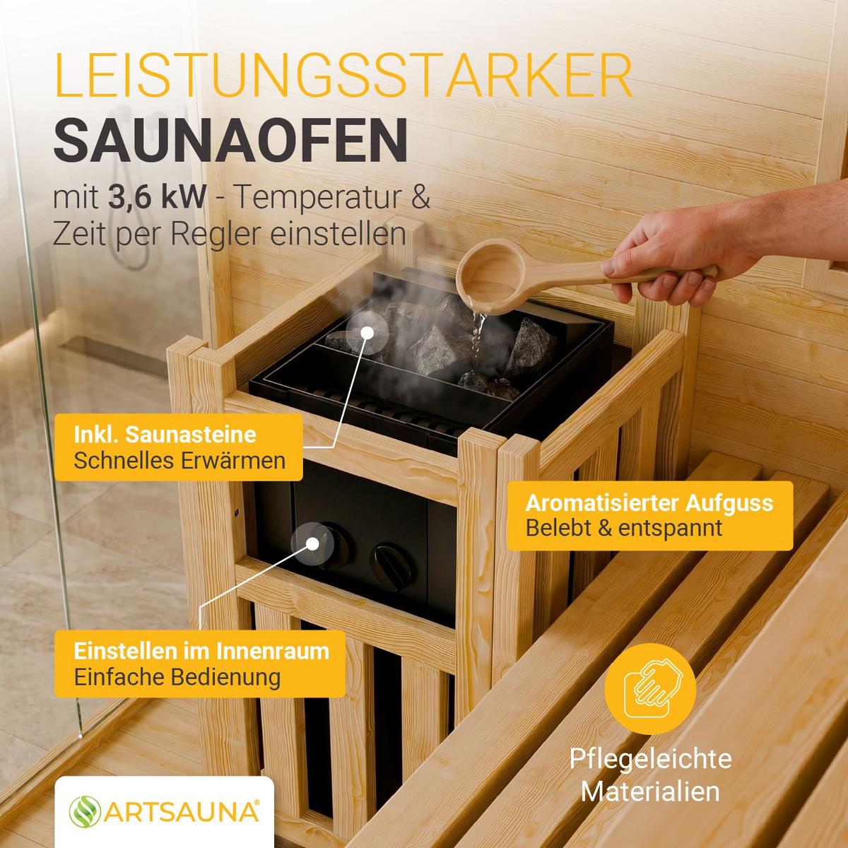 SAUNA Vantaa 120 x 120 cm mit 3,5 kW Saunaofen - Schwarz, Holz (120/200/120cm) - Artsauna