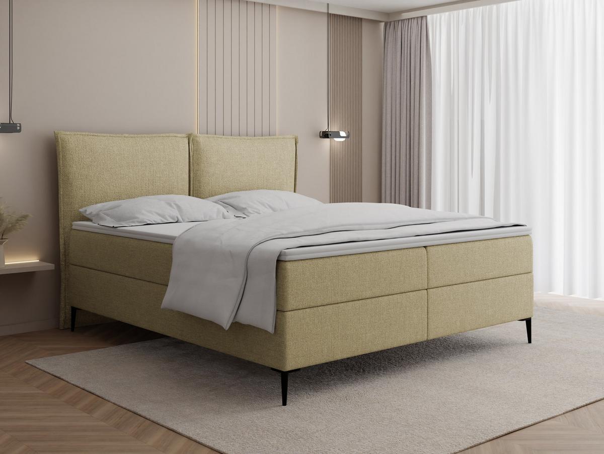 BOXBETT Calio Rise mit Bettkasten, Hell-Olivgrün Chenille 140x200 cm – inkl. H4 Taschenfederkern Matratze & Foam Topper - Schwarz/Olivgrün, Holz/Holzwerkstoff (140/200cm) - WFL GROUP