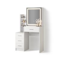 SCHMINKTISCH Monza Weiß 80 cm mit LED-Spiegel - Weiß, Holzwerkstoff (80/131.6/36cm) - Livinity®