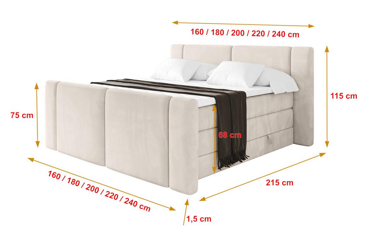 BOXSPRINGBETT mit Matratze H3/H4 - EVON KING Zanozek - 180x200 cm Beige - Beige, Holzwerkstoff (180/200cm) - ALTDECOR