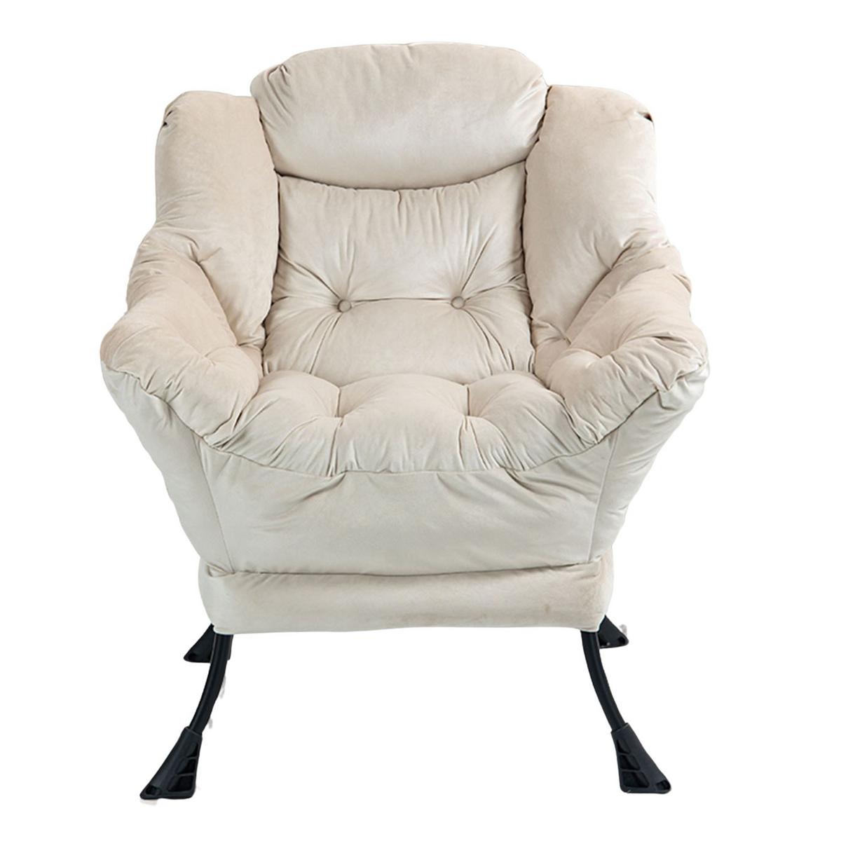 SESSEL aus samt und metall, mit kopfstütze und seitentasche - Sandfarben, Metall (75/85/80cm) - Urban Meuble