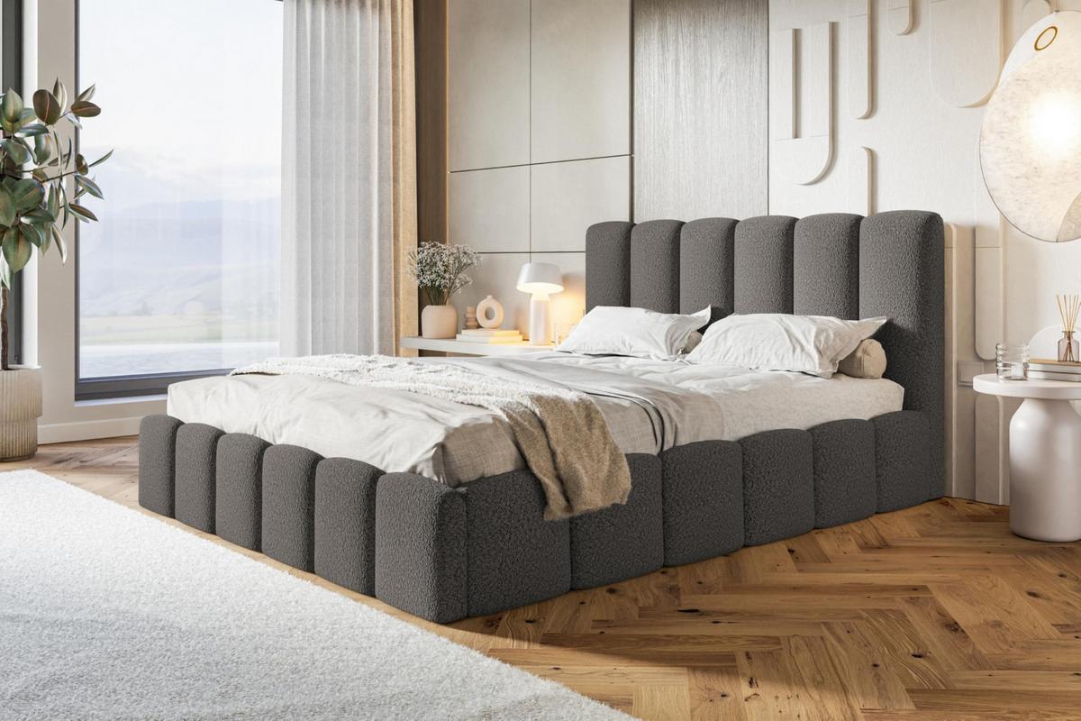 BETT 120x200 - Polsterbett mit Bettkasten und Holzrahmen - Modern Betten - Kuscheliger Catch-Me-Stoff - Kollektion Lucy - Grau - Grau, Holz/Textil (120/200cm) - Alpi-Möbel