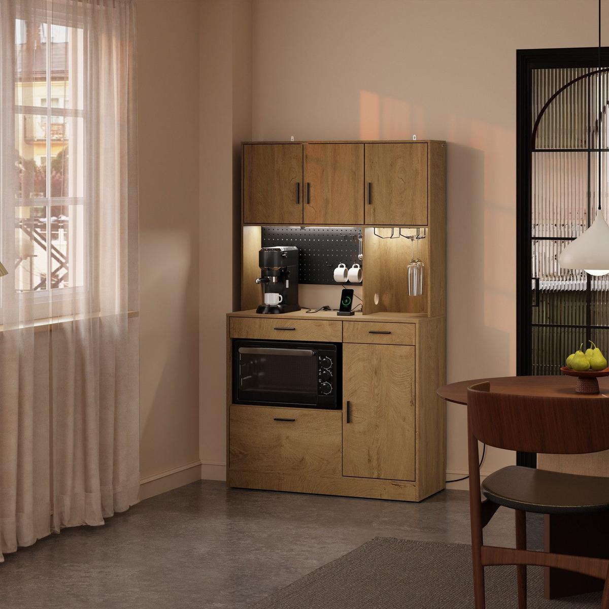 KÜCHENHOCHSCHRANK mit Aufbewahrung und Steckdosen FSB98-L-E-N - Naturfarben, Holzwerkstoff (100/170/40cm) - SoBuy
