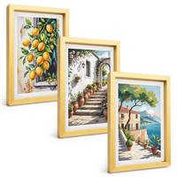 BILDER SET 3er Set - 20x30 cm Goldrahmen - Zitronen, Blumen, Meerblick - Goldfarben, Kunststoff (20/30cm) - TULUP