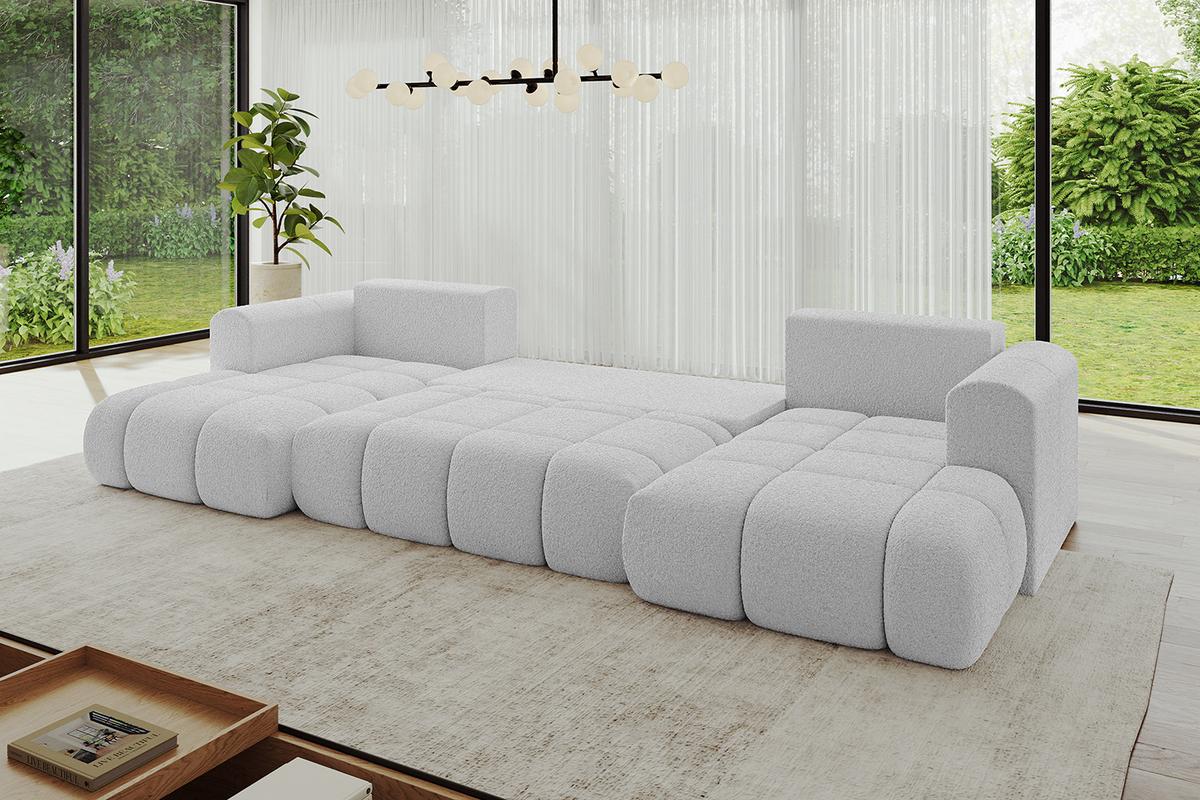 WOHNLANDSCHAFT CLOUD-U-v1 405x185x90 Hellgrau Bouclé - Hellgrau, Holzwerkstoff/Kunststoff (405/90/185cm) - ALTDECOR