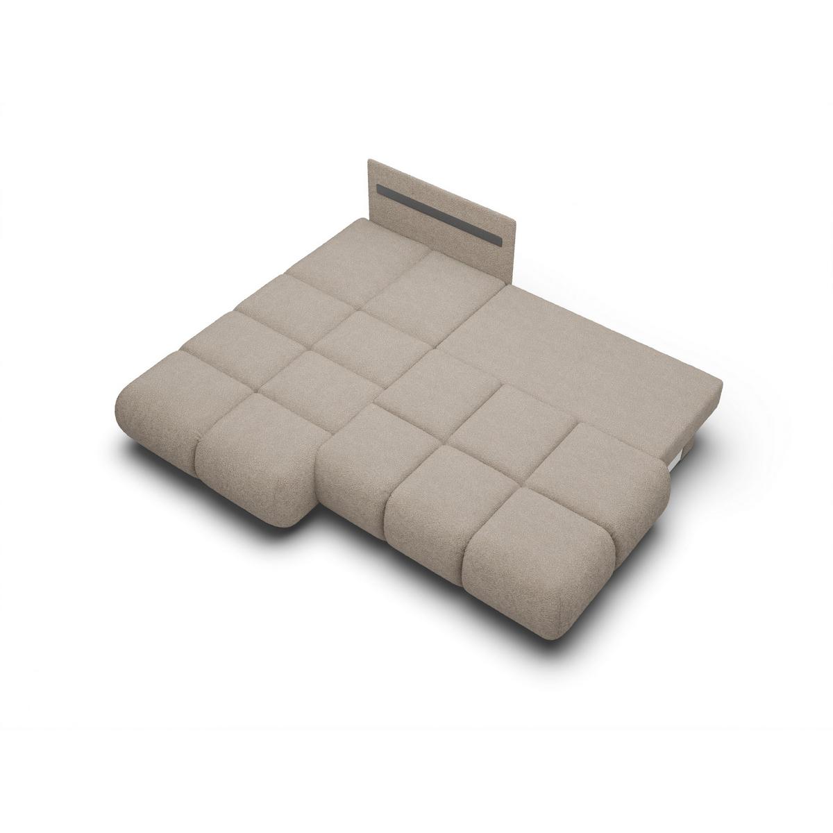 ECKSOFA CORSO L-S Grau Boucle-Stoff mit Schlaffunktion - Grau, Holz (230/177cm) - MASSENO