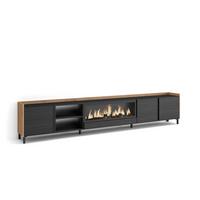 LOWBOARD, Schwarz und Eiche, 315/35/61cm, Kamin mit Feuereffekt XXL - Schwarz, Holzwerkstoff (315/61/35cm) - Skraut Home