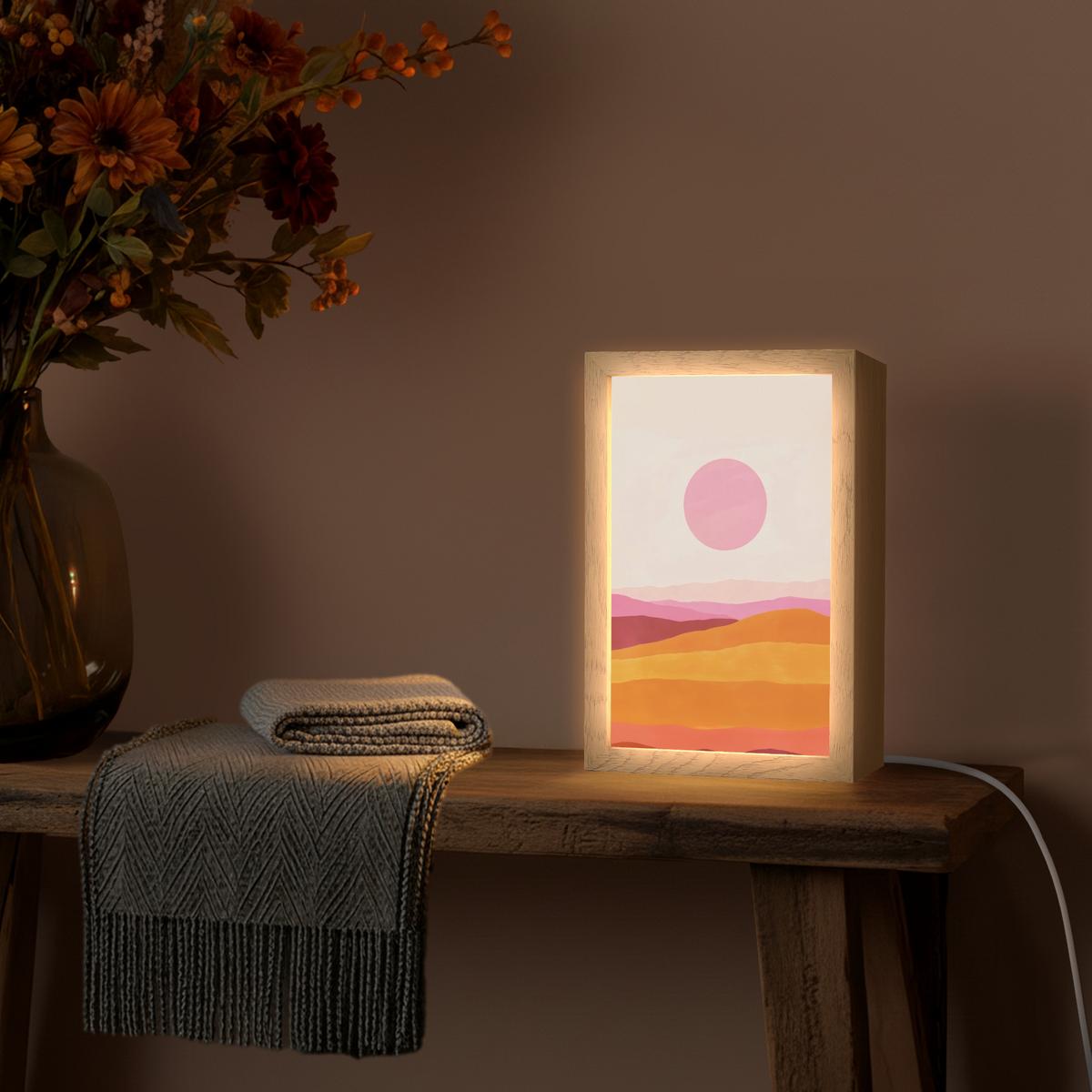 TISCHLEUCHTE Hügel - Orange - Sonne - Abstrakt 20x30 cm - Chromfarben, Holzwerkstoff (8/20/30cm) - OnlyWow