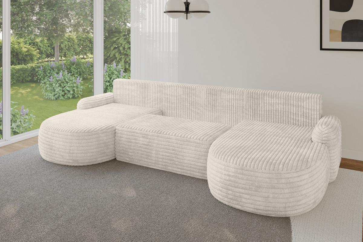 WOHNLANDSCHAFT mit Schlaffunktion und Bettkasten LIRA-U - 335x172x89 Creme - Creme, Holzwerkstoff/Textil (335/89/172cm) - ALTDECOR
