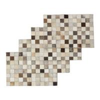 TISCHSET 4er-Set grau-beige, Patchwork-Karo, Fell & Leder, 30/46 cm - Grau, Leder (30/46cm) - Homescapes