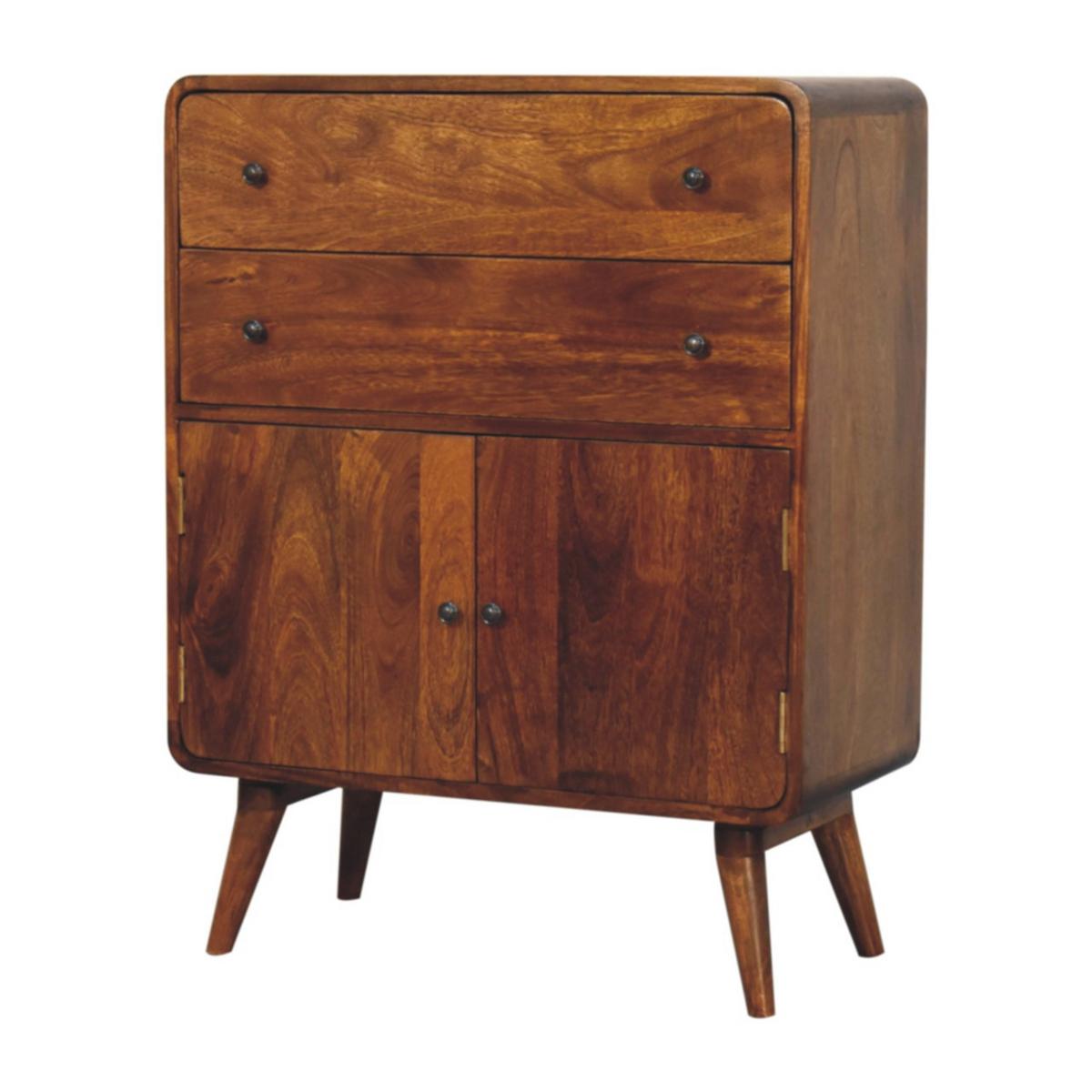 SCHRANK Geschwungener nordischer Charme, Braun - Messingfarben/Braun, Mangoholz/Holz (35/96/75cm) - Artisan Furniture