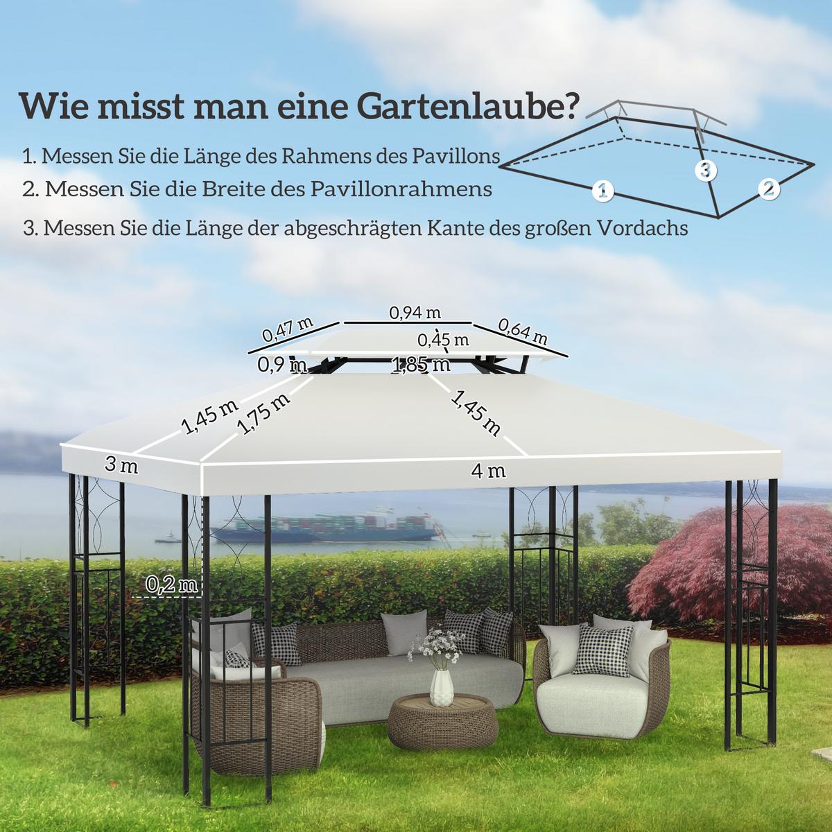 PAVILLONDACH, Polyester, Cremeweiß - Weiß, Kunststoff (300/20/400cm) - Outsunny
