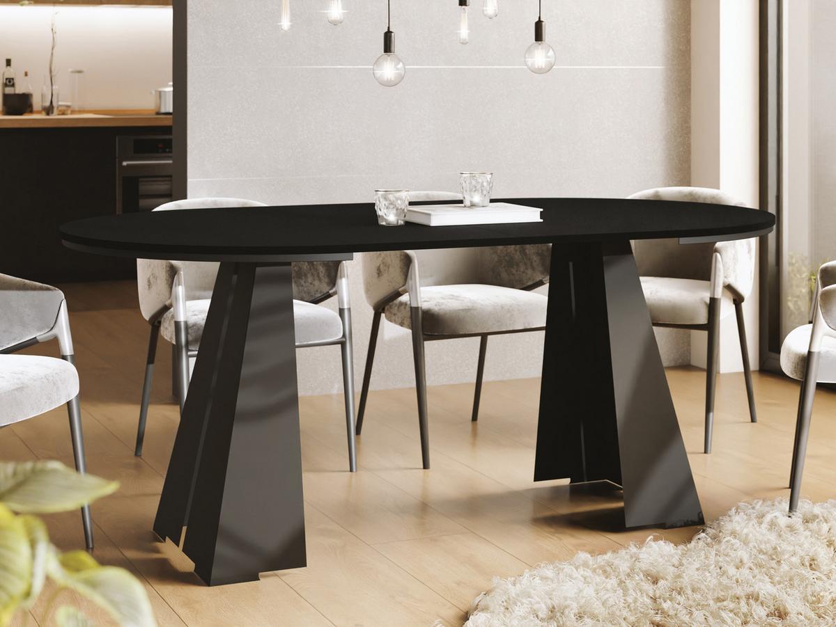 ESSTISCH Kova runder ausziehbarer, Schwarz 100-180/100/76 cm - Schwarz, Holzwerkstoff/Metall (100/176/76cm) - WFL GROUP