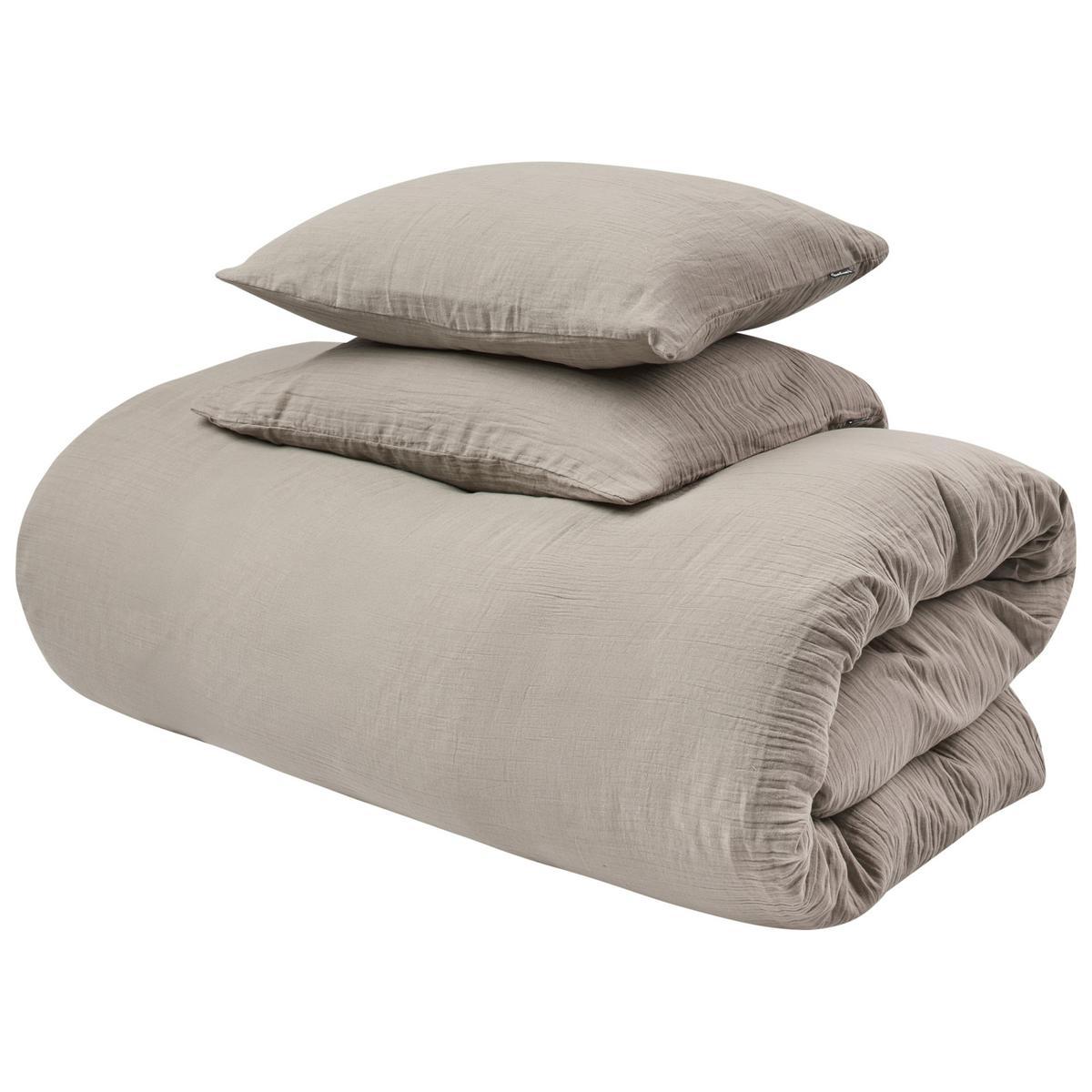 BETTWÄSCHE-SET 200/200 cm Baumwollmusselin Taupe Sumner - Taupe, Textil (200/200cm) - Beliani