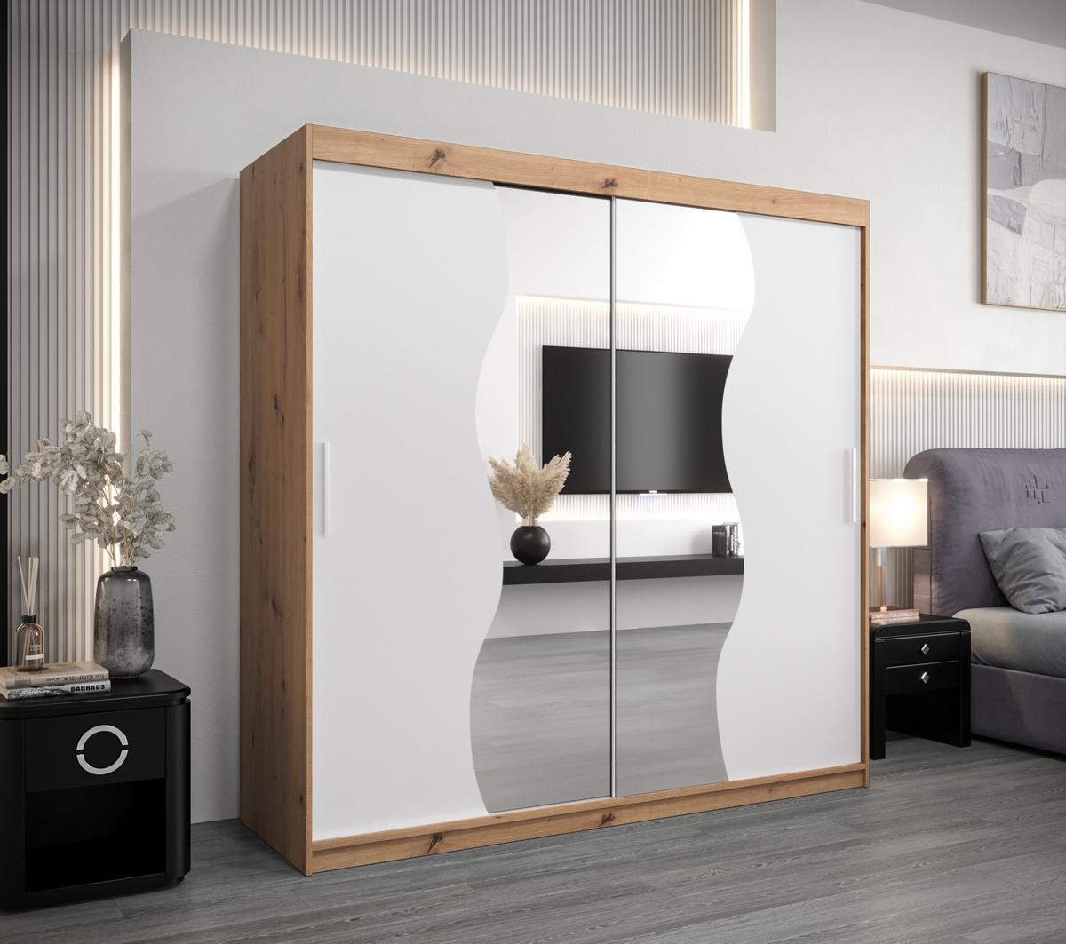 SCHWEBETÜRENSCHRANK 200/200/62 2-türig - Silberfarben/Weiß, Holz/Kunststoff (200/200/62cm) - MÖBEL KRYSPOL